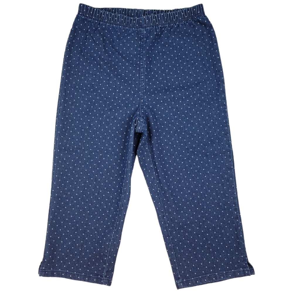 Real Size Blue Polka Dot Pull On Capri Pants Womens Size S 4-6